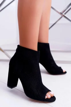 Botki Damskie Na Słupku Zamszowe Czarne Jessin