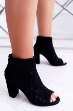 Botki Damskie Na Słupku Zamszowe Czarne Jessin