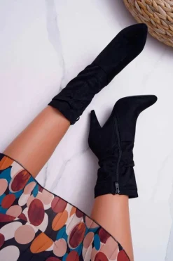 Botki Damskie Na Słupku Za Kostkę Ocieplane Czarne Temma