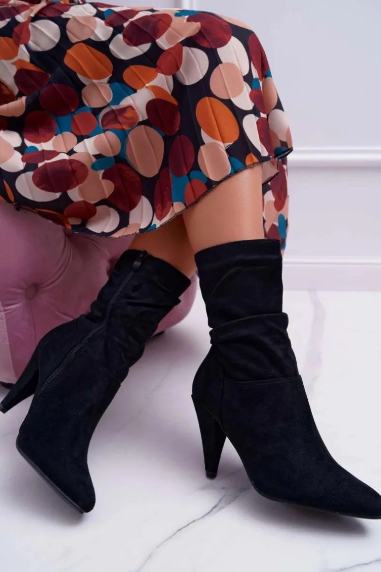 Botki Damskie Na Słupku Za Kostkę Ocieplane Czarne Temma