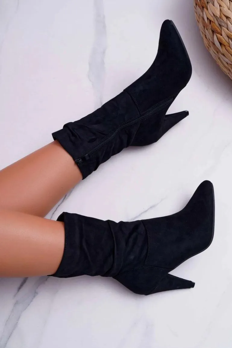 Botki Damskie Na Słupku Za Kostkę Ocieplane Czarne Temma