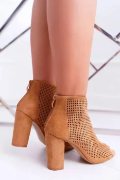 Botki Damskie Na Słupku Zamszowe Camel Jessin