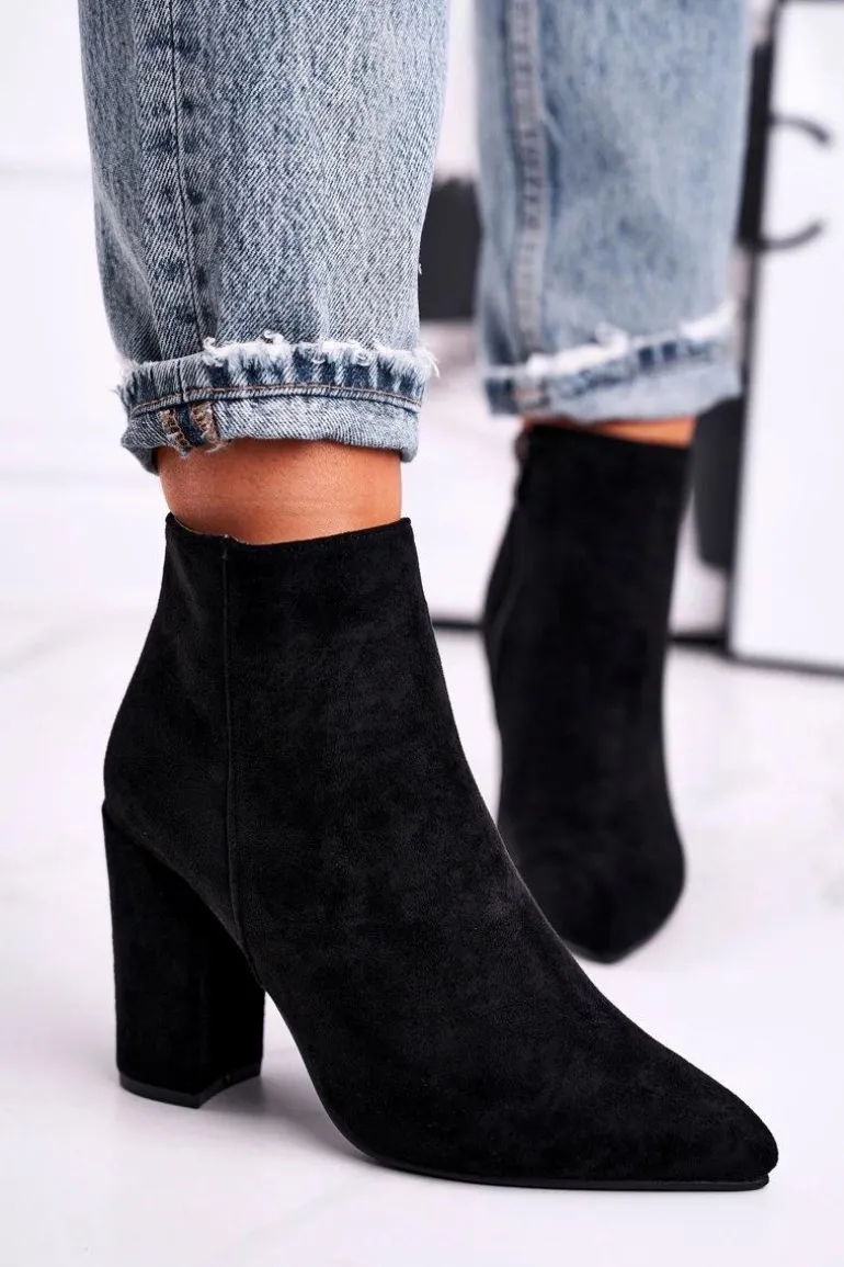 Botki Damskie na Słupku Zamszowe Czarne Sharks