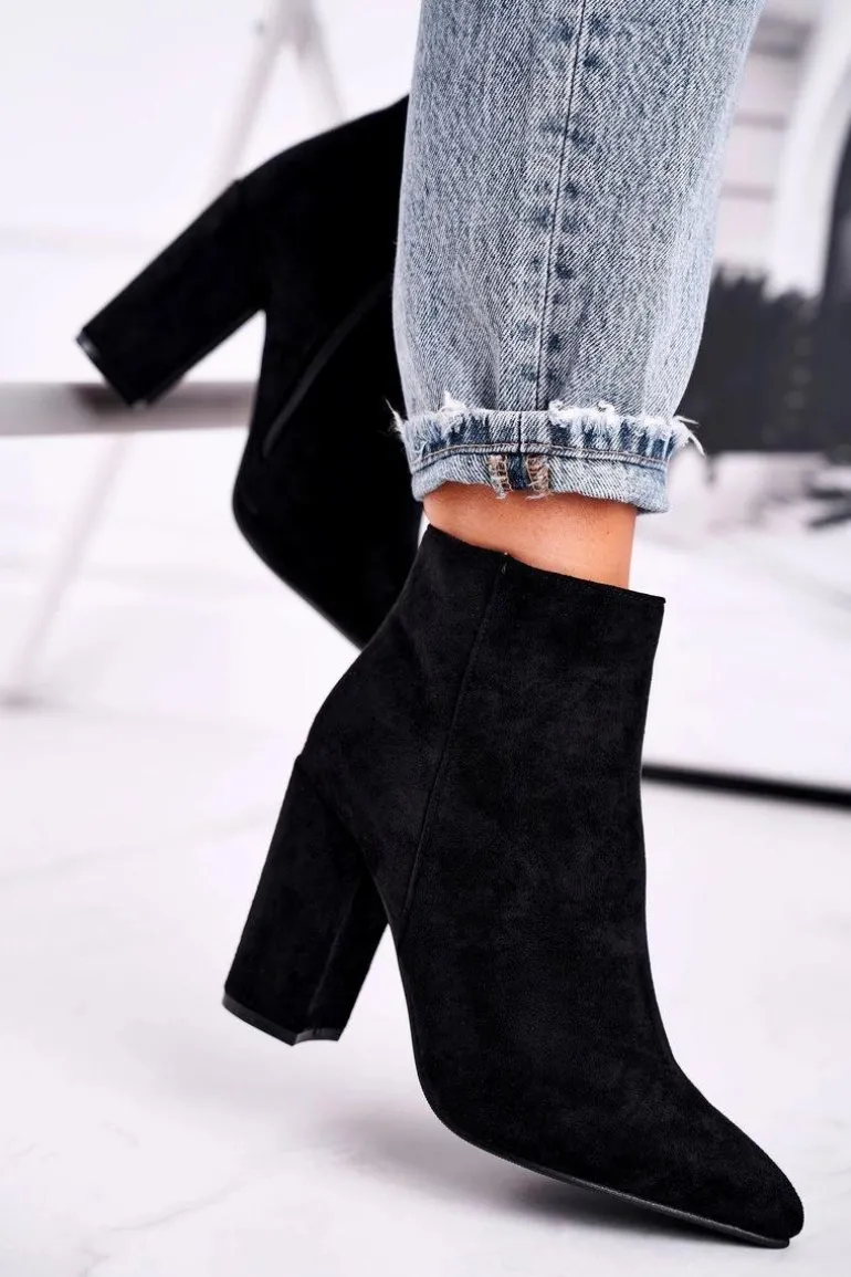 Botki Damskie na Słupku Zamszowe Czarne Sharks