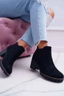 Botki Damskie na Słupku Zamszowe Czarne Shanto