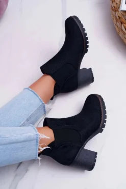 Botki Damskie na Słupku Zamszowe Czarne Shanto