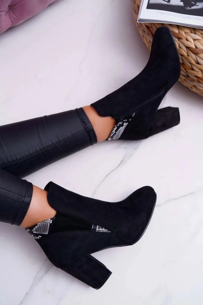 Botki Damskie na Słupku Zamszowe Czarne Jollow