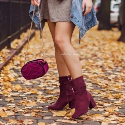 Botki Damskie Na Słupku Zamsz Bordowe Endless