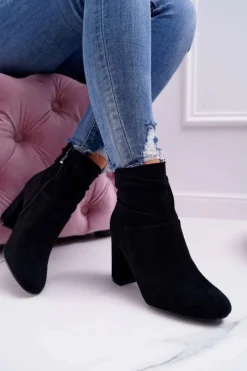 Botki Damskie Na Słupku Zamszowe Czarne Greybond