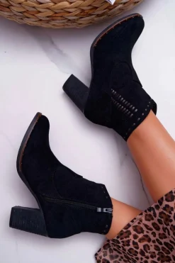 Botki Damskie Na Słupku Zamszowe Czarne Westema