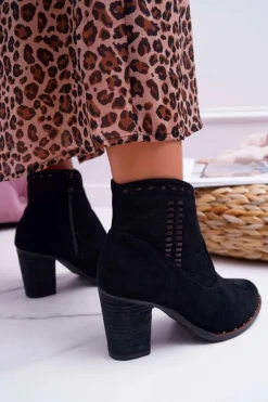 Botki Damskie Na Słupku Zamszowe Czarne Westema