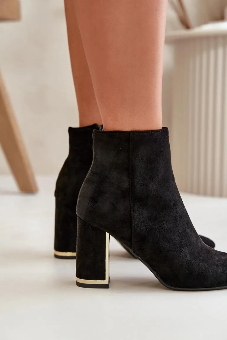 Botki Damskie Na Słupku Zapinane Na Zamek Ocieplane Eko Zamszowe Czarne Mevair