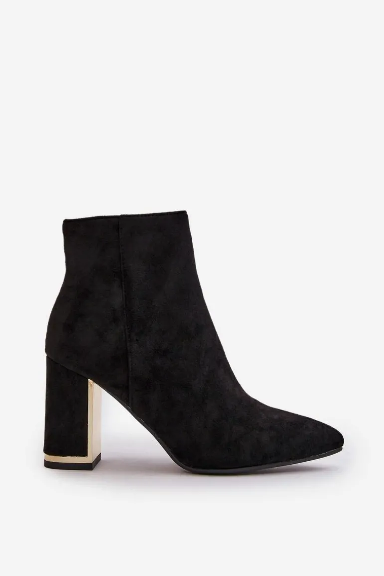 Botki Damskie Na Słupku Zapinane Na Zamek Ocieplane Eko Zamszowe Czarne Mevair