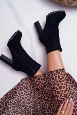 Botki Damskie na Słupku Zamszowe Czarne Cadillac