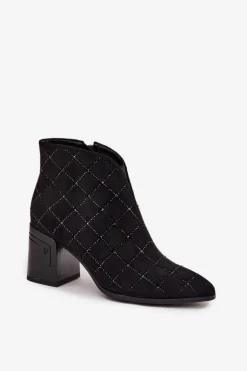Botki Damskie Na Słupku Ze Zdobieniem D&A MR52-133 Czarne