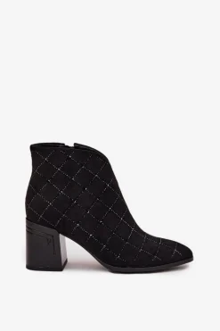 Botki Damskie Na Słupku Ze Zdobieniem D&A MR52-133 Czarne