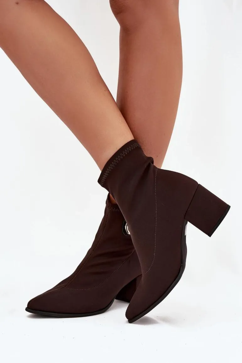 Botki Damskie Na Słupku Ze Złotym Detalem Zazoo 3128 Czekoladowe