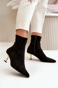 Botki Damskie Na Szpilce Eko Zamszowe Z Noskami W Szpic Czarne Irithare