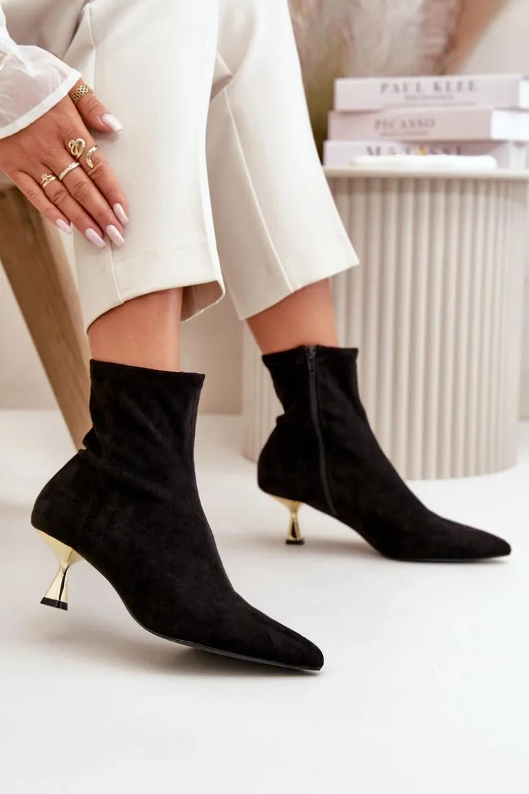 Botki Damskie Na Szpilce Eko Zamszowe Z Noskami W Szpic Czarne Irithare