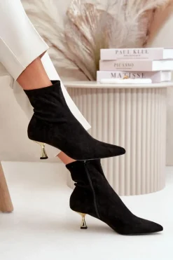 Botki Damskie Na Szpilce Eko Zamszowe Z Noskami W Szpic Czarne Irithare