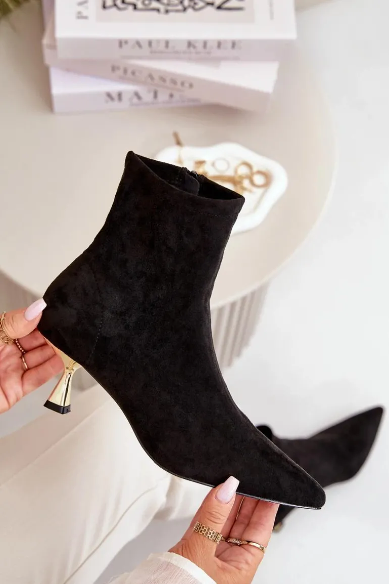 Botki Damskie Na Szpilce Eko Zamszowe Z Noskami W Szpic Czarne Irithare