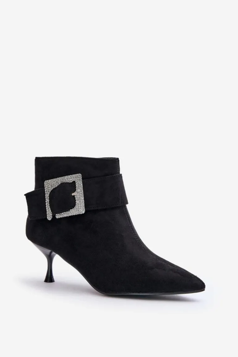 Botki Damskie Na Szpilce Z Ozdobną Klamrą Czarne Nirilis