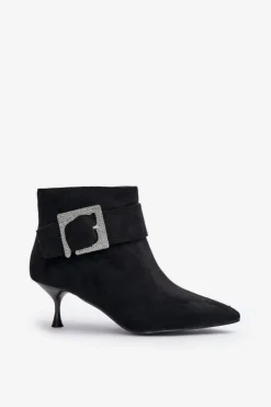 Botki Damskie Na Szpilce Z Ozdobną Klamrą Czarne Nirilis