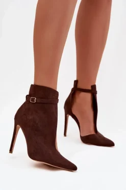 Botki Damskie Na Szpilce Z Eko Zamszu Czekoladowe Amalundi