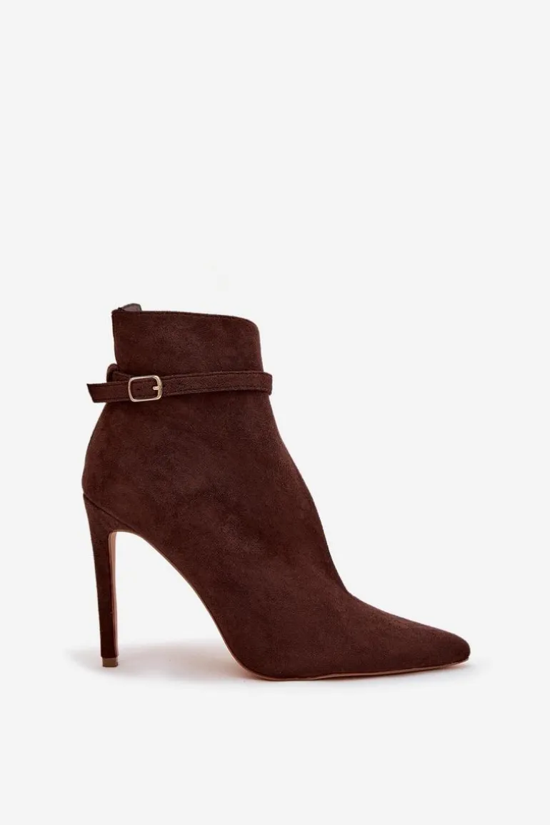 Botki Damskie Na Szpilce Z Eko Zamszu Czekoladowe Amalundi