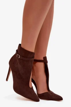 Botki Damskie Na Szpilce Z Eko Zamszu Czekoladowe Amalundi