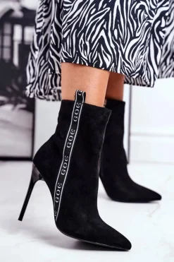 Botki Damskie Na Szpilce Zamszowe Czarne GG2N3005