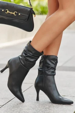 Botki Damskie Na Szpilce Z Marszczoną Cholewką Zamek Czarne Ulisse