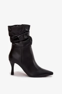 Botki Damskie Na Szpilce Z Marszczoną Cholewką Zamek Czarne Ulisse