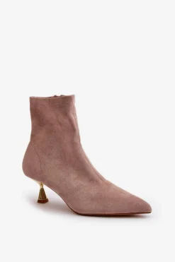 Botki Damskie Na Szpilce Eko Zamszowe Z Noskami W Szpic Beżowe Irithare