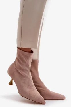 Botki Damskie Na Szpilce Eko Zamszowe Z Noskami W Szpic Beżowe Irithare