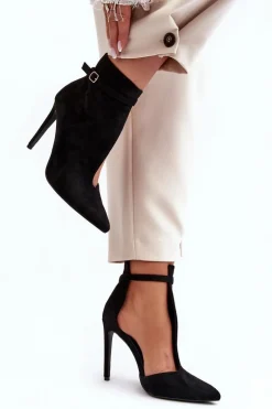 Botki Damskie Na Szpilce Z Eko Zamszu Czarne Amalundi