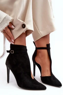 Botki Damskie Na Szpilce Z Eko Zamszu Czarne Amalundi