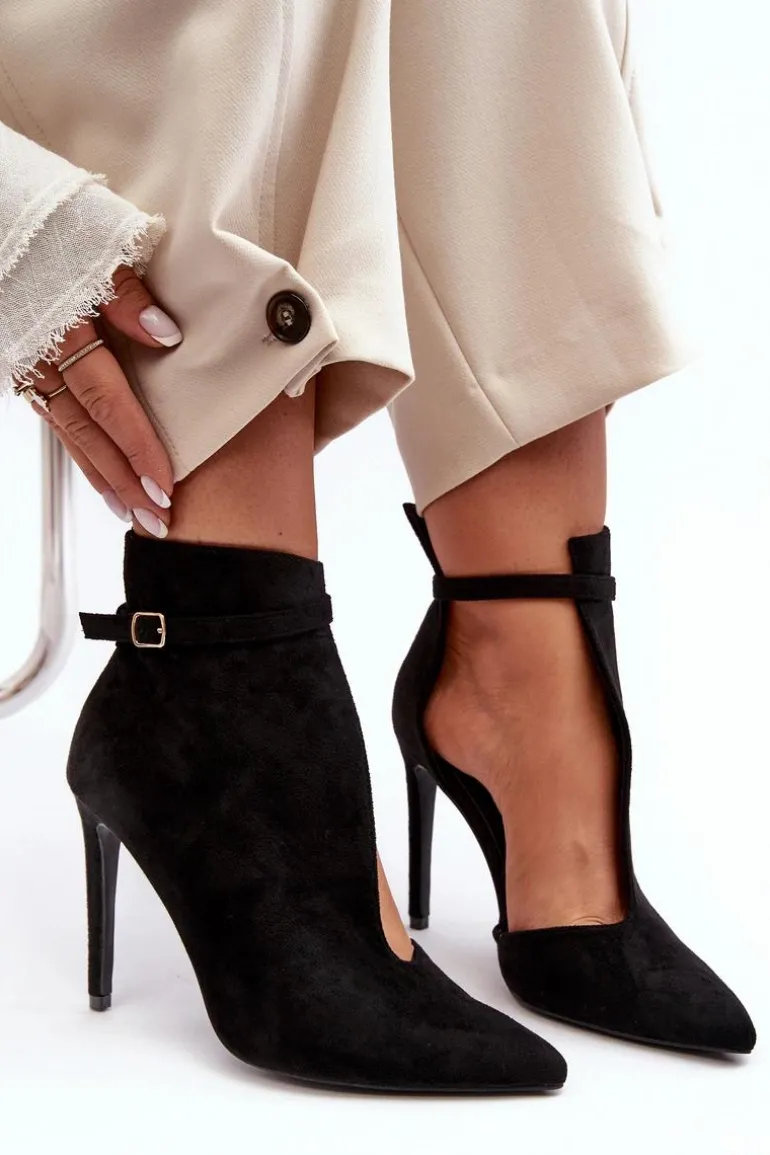 Botki Damskie Na Szpilce Z Eko Zamszu Czarne Amalundi