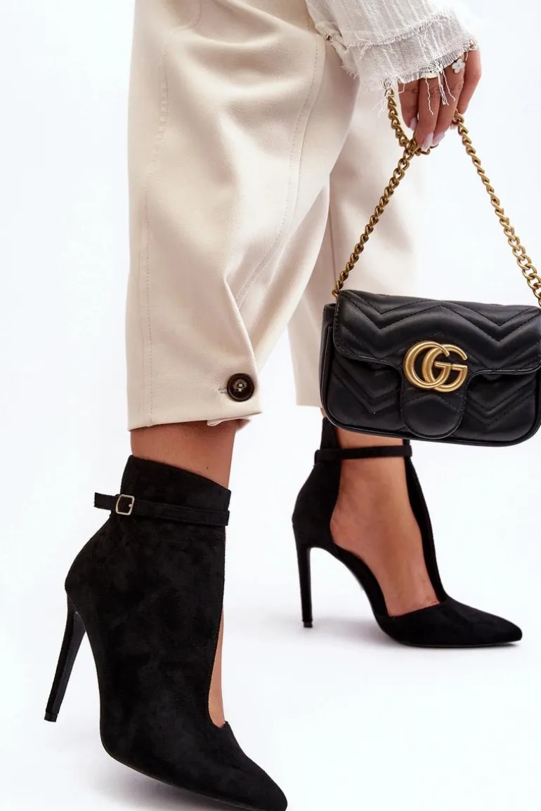 Botki Damskie Na Szpilce Z Eko Zamszu Czarne Amalundi