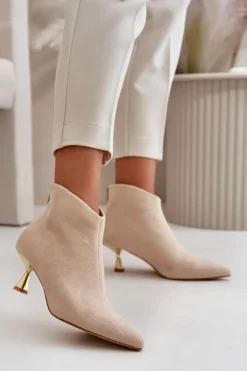 Botki Damskie Na Szpilce Eko Zamszowe Beżowe Terlena