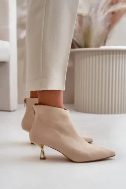 Botki Damskie Na Szpilce Eko Zamszowe Beżowe Terlena