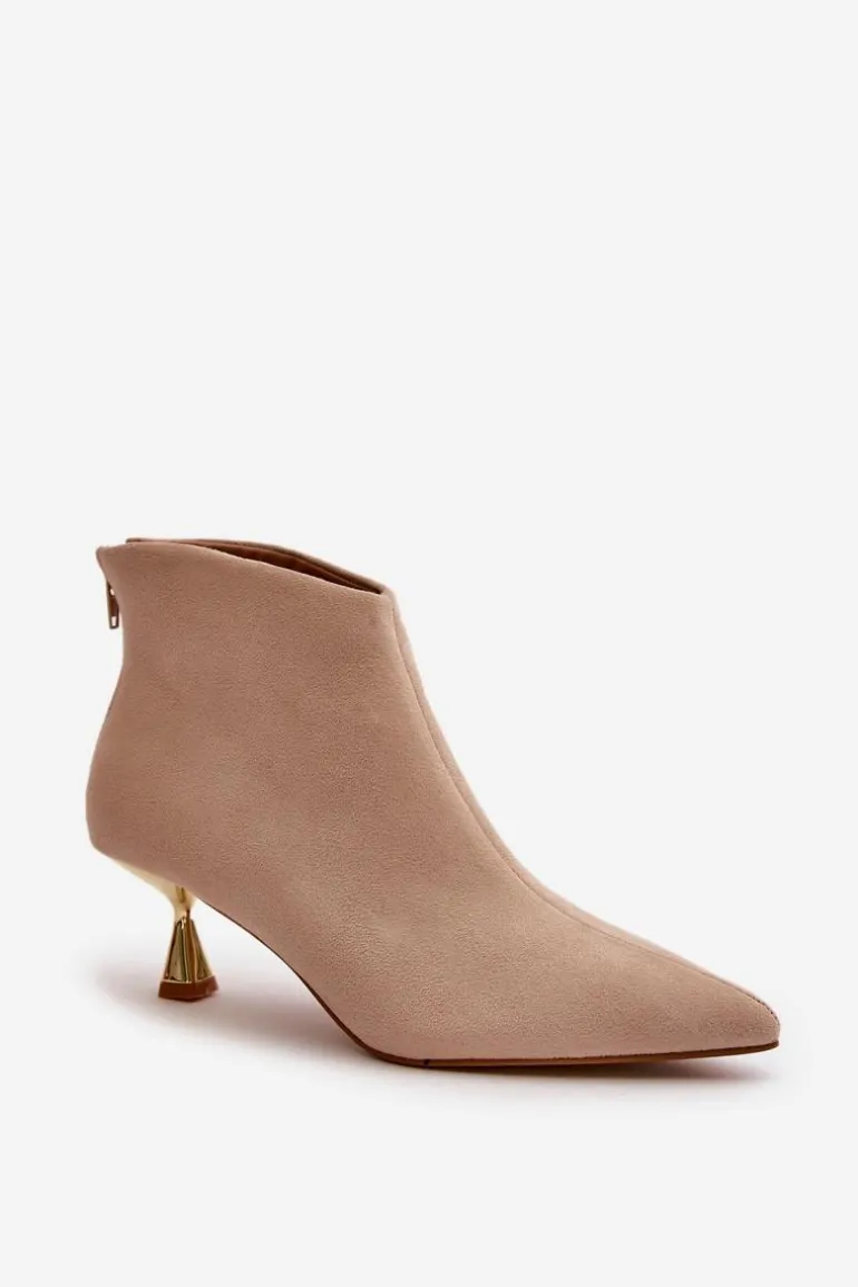 Botki Damskie Na Szpilce Eko Zamszowe Beżowe Terlena