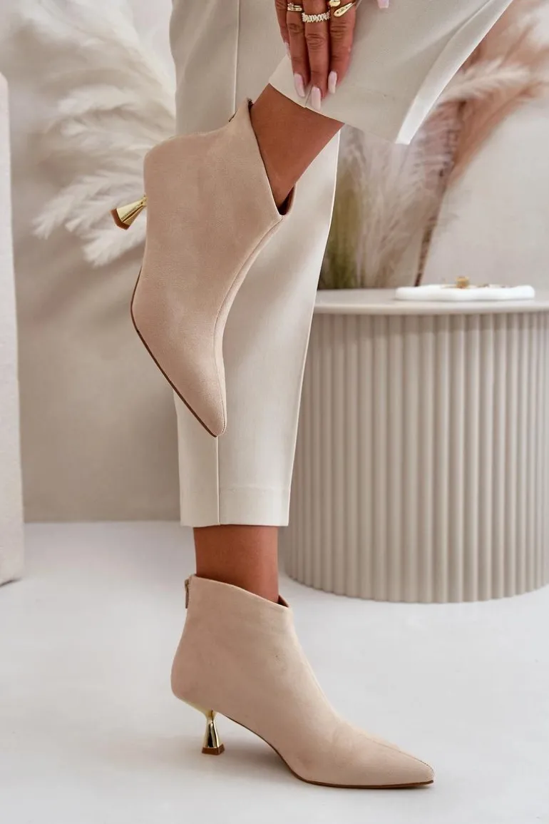 Botki Damskie Na Szpilce Eko Zamszowe Beżowe Terlena