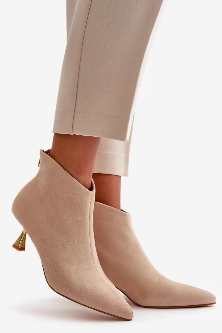 Botki Damskie Na Szpilce Eko Zamszowe Beżowe Terlena