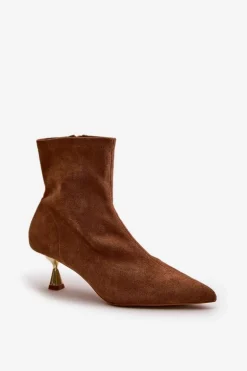 Botki Damskie Na Szpilce Eko Zamszowe Z Noskami W Szpic Camel Irithare