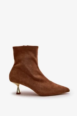 Botki Damskie Na Szpilce Eko Zamszowe Z Noskami W Szpic Camel Irithare