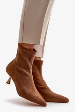 Botki Damskie Na Szpilce Eko Zamszowe Z Noskami W Szpic Camel Irithare