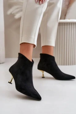 Botki Damskie Na Szpilce Eko Zamszowe Czarne Terlena