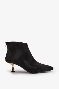 Botki Damskie Na Szpilce Eko Zamszowe Czarne Terlena