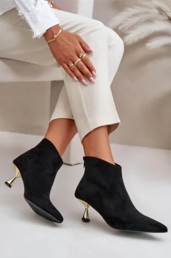 Botki Damskie Na Szpilce Eko Zamszowe Czarne Terlena